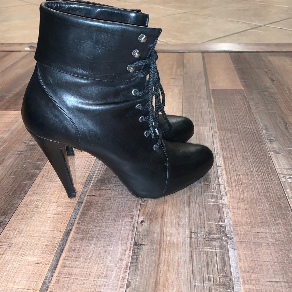 Flavio Castellani Black Lace Up Stiletto Sexy Booties Made in Italy Size 9
